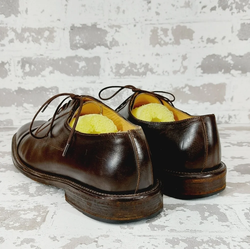 Bruno Magli Florio Cap Toe Brown Leather Dress Shoes Lace Up Loafers T208 - Picture 3 of 9